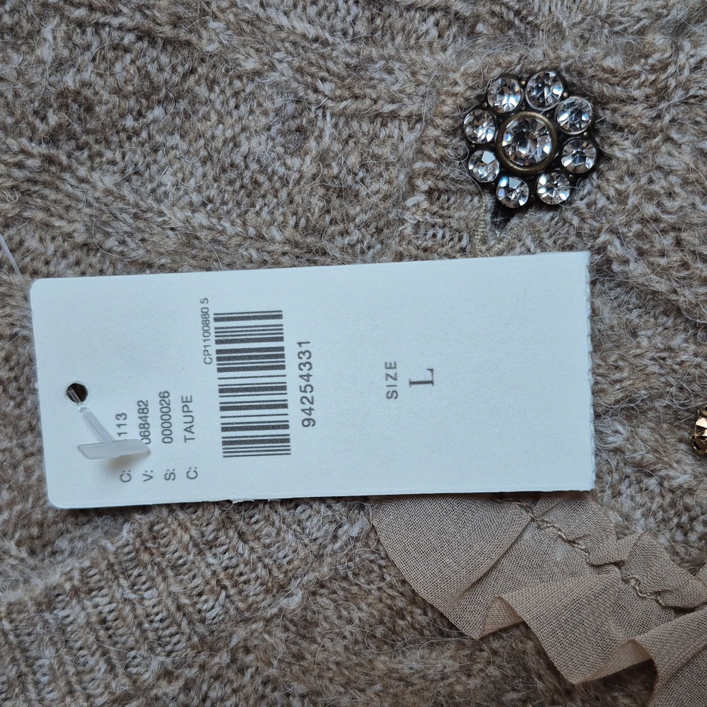 Anthropologie Maeve Short Sleeve Embellished Ruffle Cardigan Size L, New! - Picture 9 of 14